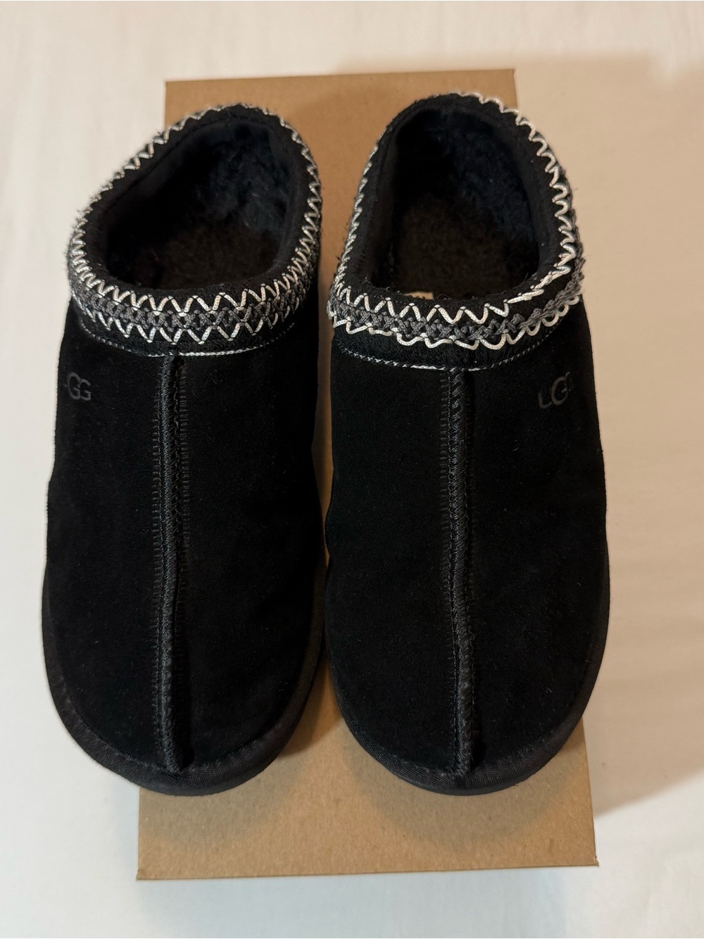 UGG Black Suede Slip-On Shearling Lined Slippers